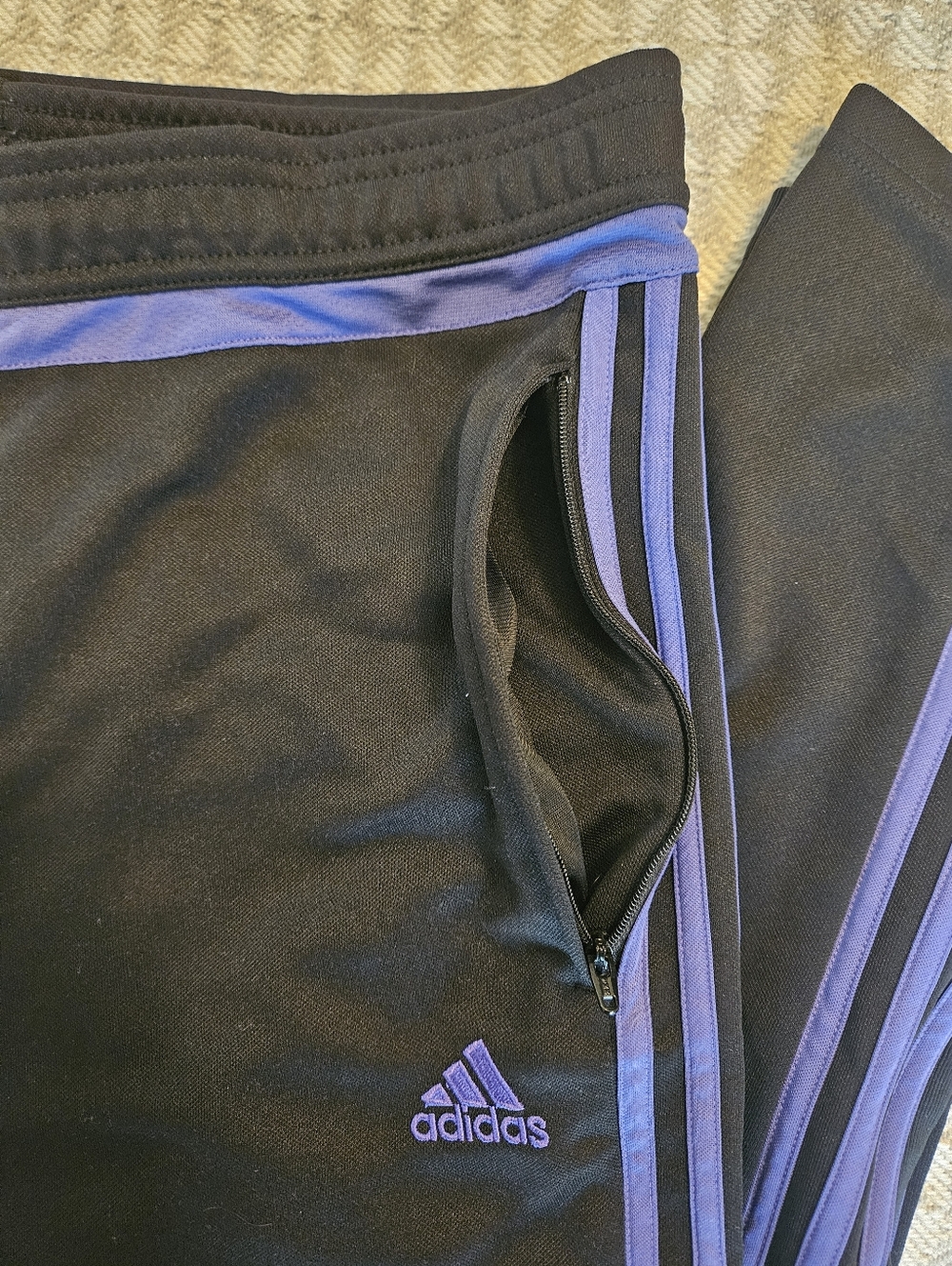 TWO Pairs adidas Black Athletic Joggers with White and Purple Trim - Picture 5 of 13